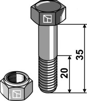 Schraube mit Sicherungsmutter - M12x1,25x35 - 12.9