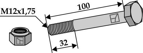 Schraube mit Sicherungsmutter - M12x1,75  - 8.8