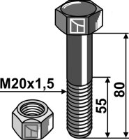 Schraube mit Sicherungsmutter - M20 x 1,5 - 10.9