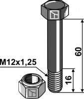 Schraube mit Sicherungsmutter - M12x1,25 - 10.9